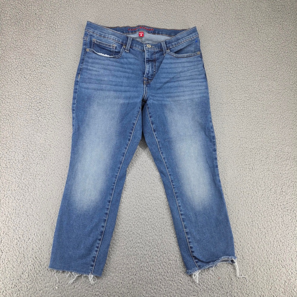 Lucky Brand Ava Skinny Crop Jeans Women 10 Blue Raw Hem Distress Denim Mid Rise